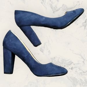 JustFab Blue Lavinie Block Heel Pumps Size - 9